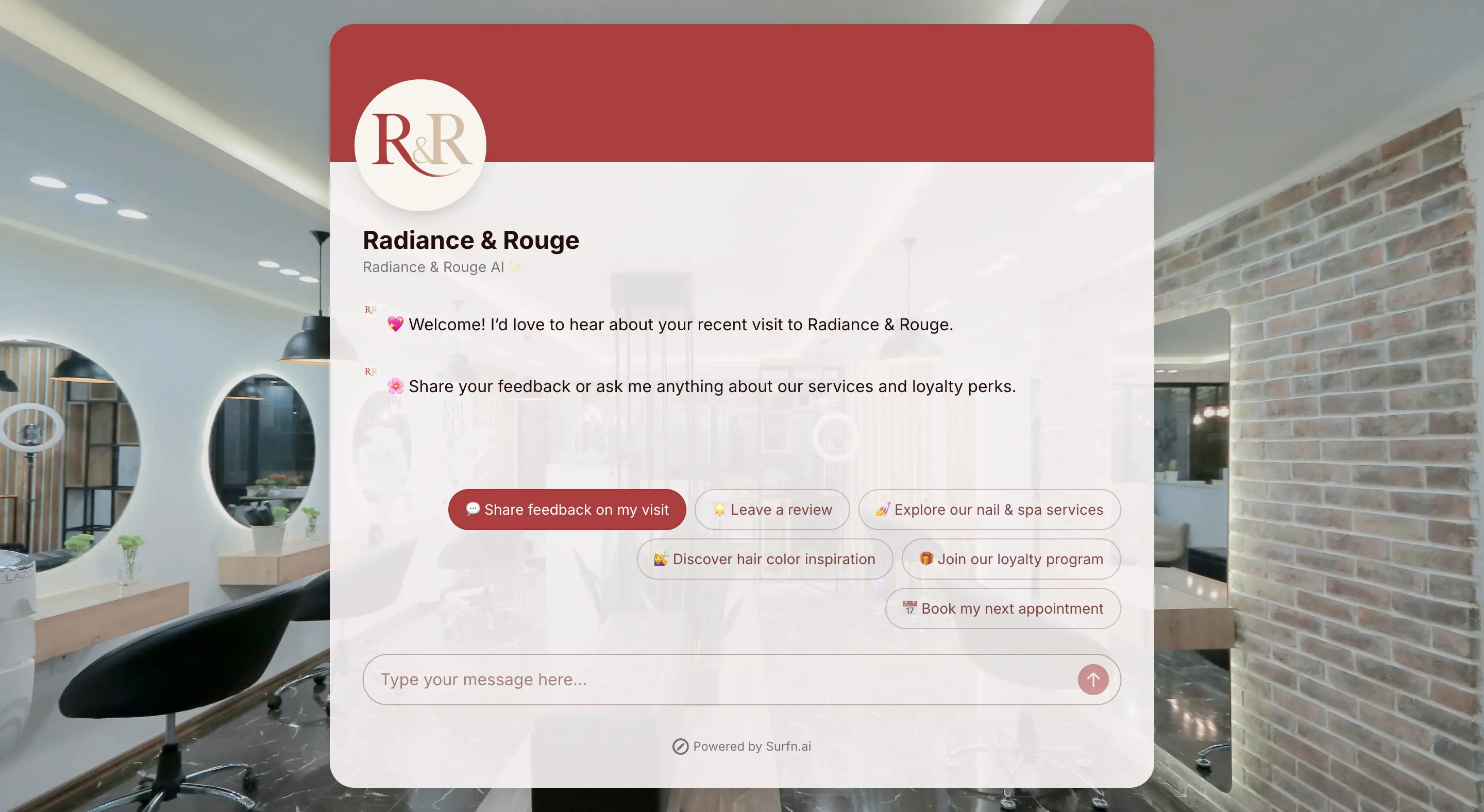 Local beauty AI agent landing page website with ChatGPT, Gemini, Claude AI models